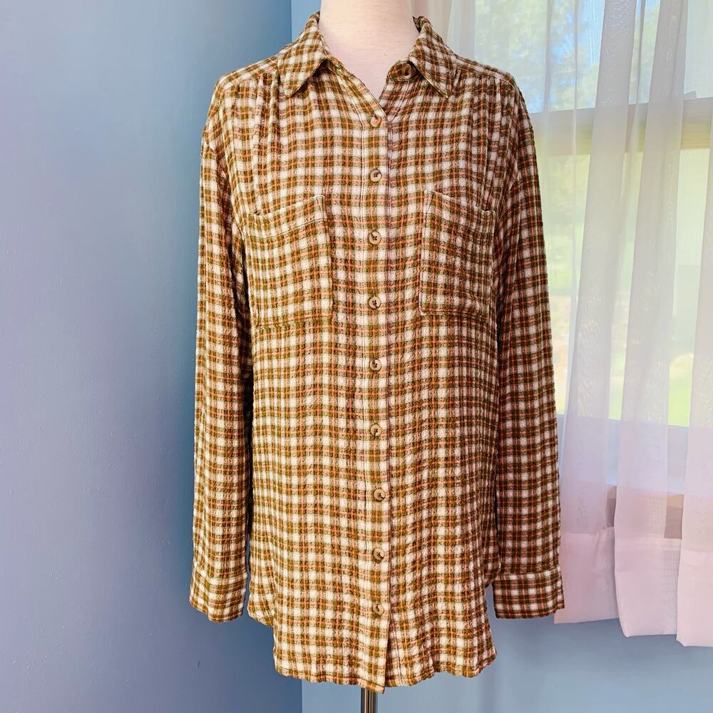 Anthropologie Pilcro Plaid Crinkle Button Down Shirt Size XS - Picture 7 of 7